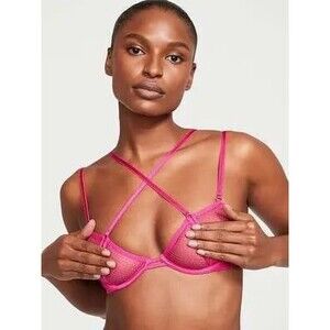 Victoria's Secret Very Sexy Fishnet Open-Cup Low-Cut Demi Bra Pink Size Large